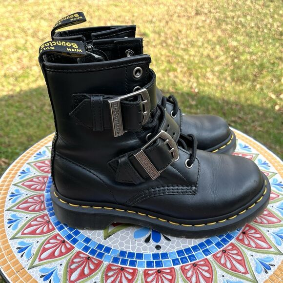 Dr. Doc Martens Women's Size 5 Bex Double 1460 Strap 8-Eye Lace Up Black Boots - Picture 3 of 9